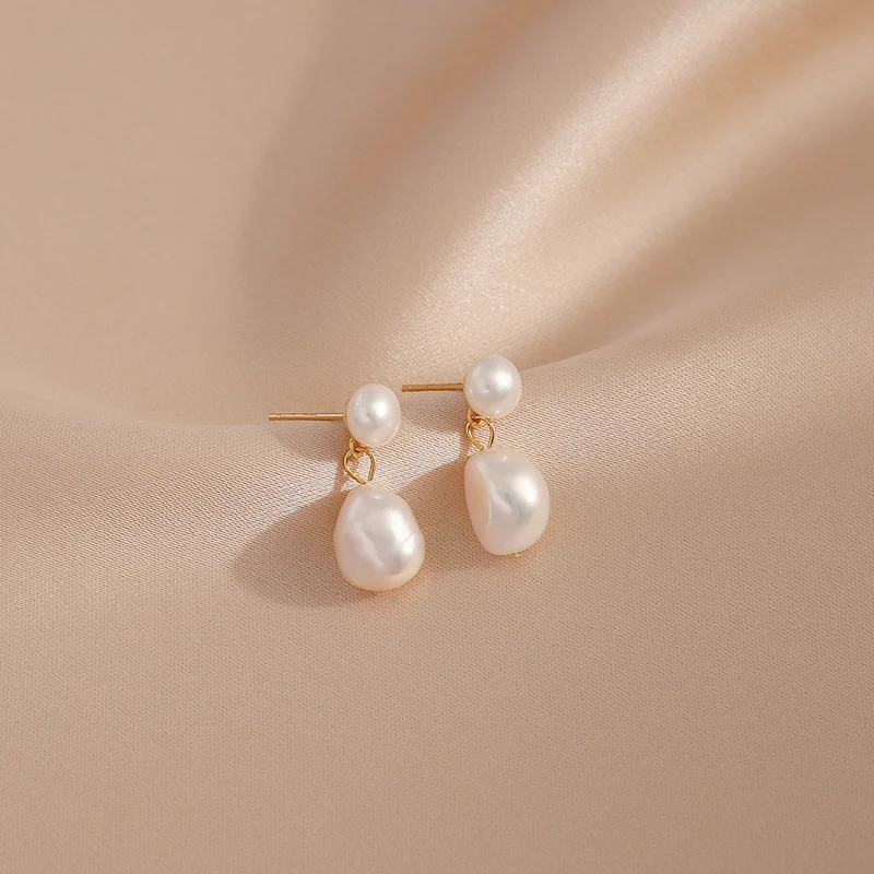 Minar Delicate Irregular Freshwater Pearl Earring for Women Gold Color Metal Hanging Drop Earrings Statement French Jewelry 2022 - Image 2