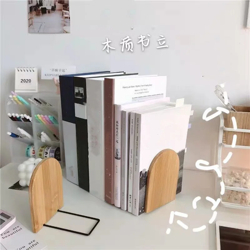 1pc Simple Wood Bookend Holder Desktop Organizer Office Book Stand Magazine Folder Storage Desk Shelf Stationery School Supplies 5