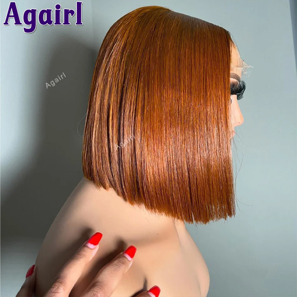 

Ginger Brown Short Bob Straight Lace Front Wig Transparent Full 13x4 Lace Frontal Human Hair Bob Wigs For Women Pre Plucked 180%
