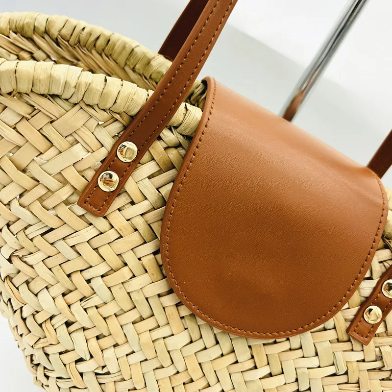 Straw Woven Handbags For Women Handmade Travel Seaside Beach Bag Summer New Handle Bucket Bag Shopping Tote Bag Basket Bolsa