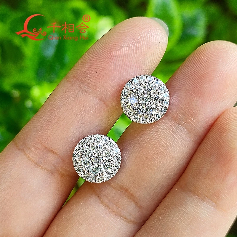 

10mm melee round shape 925 silver white color D VVS moissanite stone ear stud Earing for jewelry gift datting women wedding