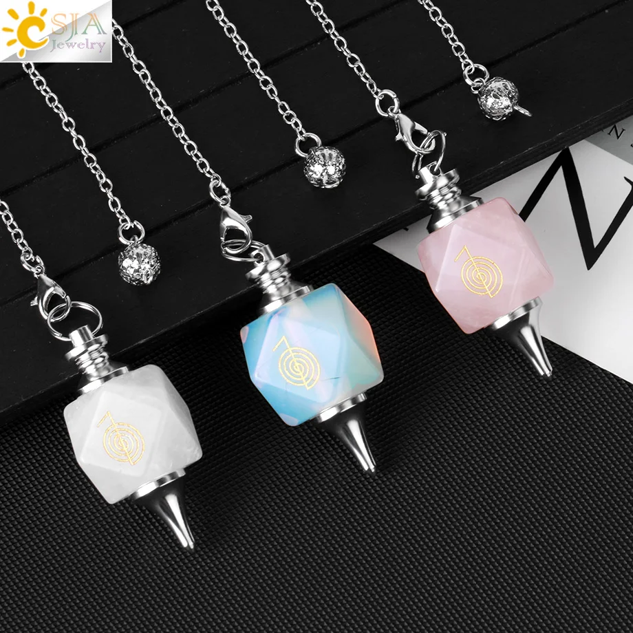 CSJA Reiki Spiritual Crystal Pendulum Natural Stone for Dowsing crystals Pendulums Divination Amethysts Pendant Pendulos H101