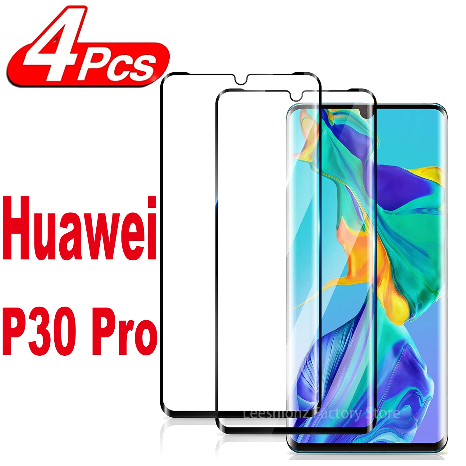 

1-4Pcs Curved Glass For HUAWEI P30 Pro Screen Protector Glass