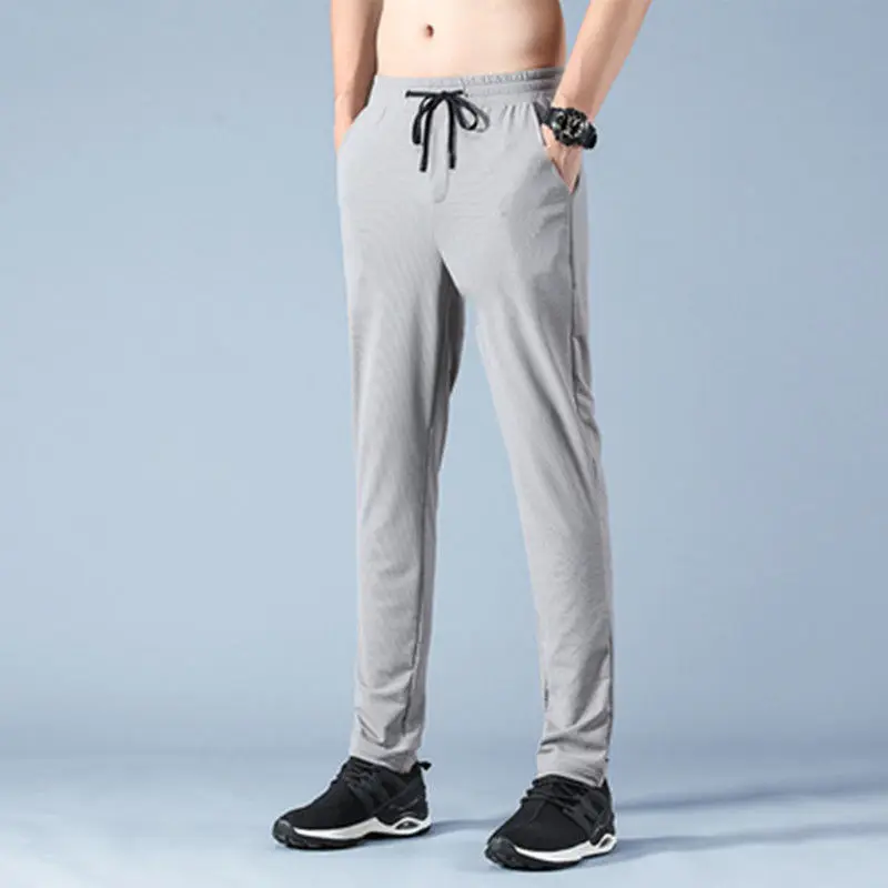 Summer Ultra-thin Ice Silk Men's Sport Jogging Trousers Nine-point Pants