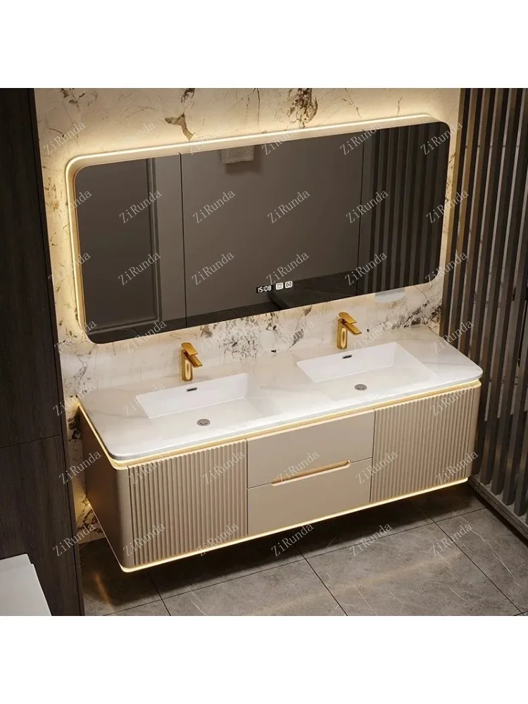Fashion Simple Bathroom Cabinets Ceramic Integrated Basin Smart Mirror Cabinets Fog Removal Xyloid Furniture Mueble Lavabo FYBC