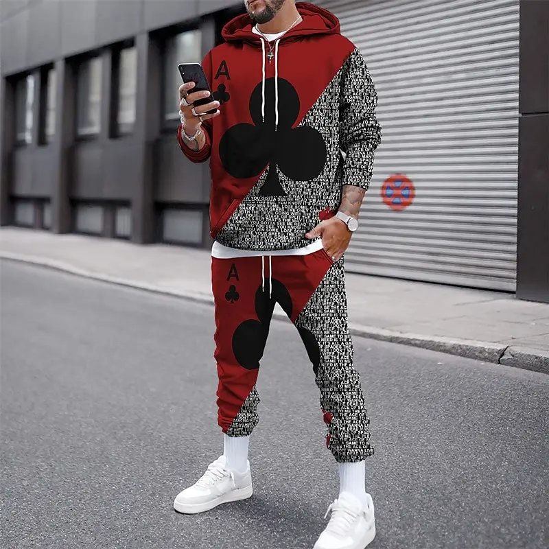 Mens Graphic Hoodies Sweatpants Outdoor Tracksuit