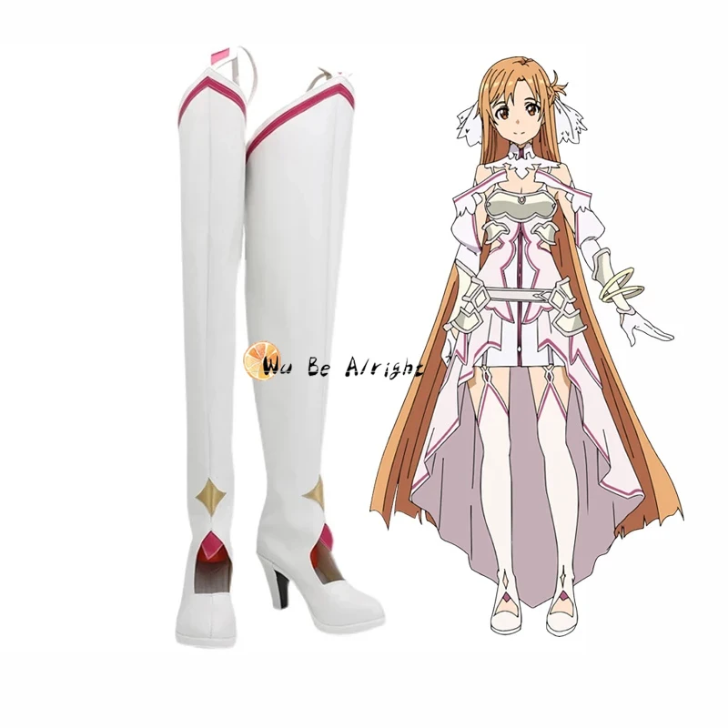 

Sword Art Online Alicization SAO Yuuki Yuki Asuna White Cosplay Shoes Long Boots Leather Custom Made Halloween Role Play props