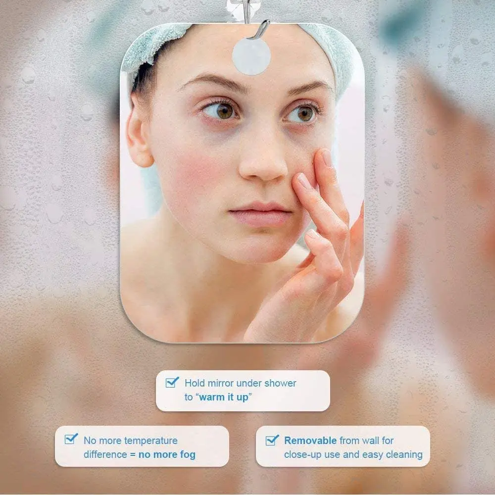 아크릴 김서림 방지 거울, 샤워 메이크업 사각 거울, 욕실 접착 면도 거울, 여행 화장품 거울 액세서리 세트