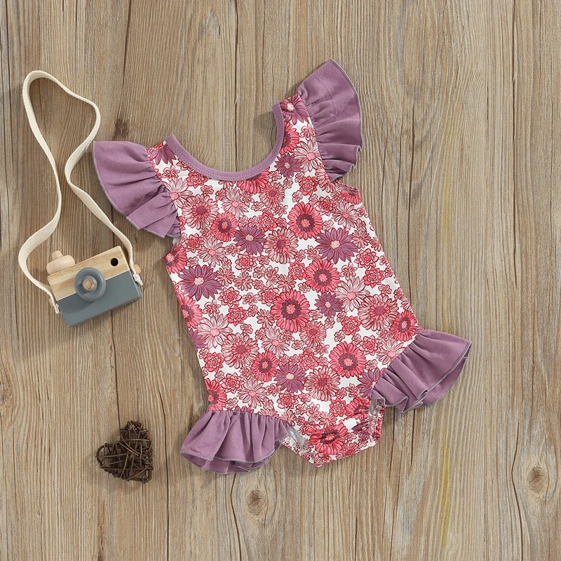 2023NewKidsBabyGirlsSwimBodysuitSwimsuitSweetFlySleeveRound