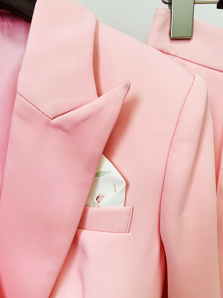 Tesco Pink Women's Suits Set Elegant 2 Pieces Double Breasted Blazer Flare Pants For Office Lady Solid Female Suit blazer mujer