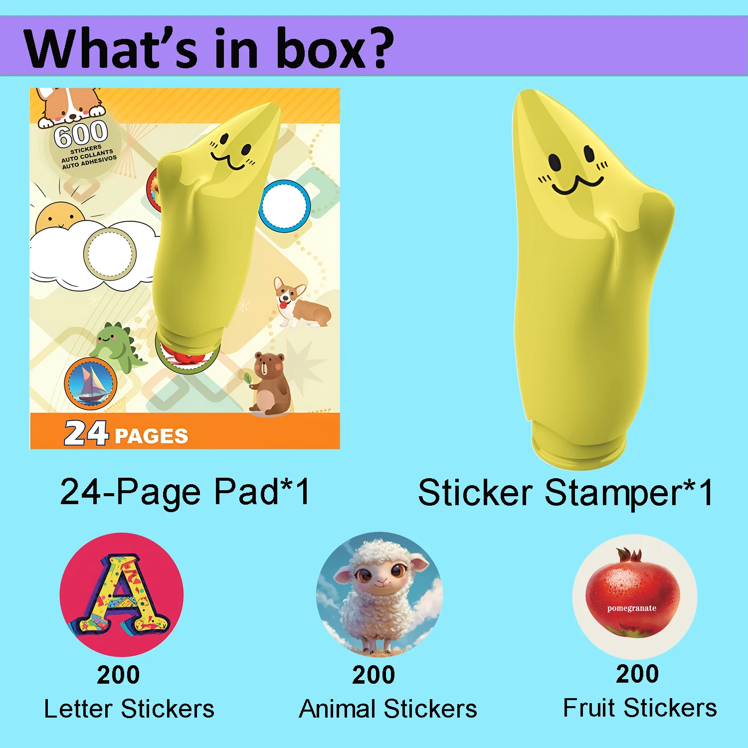 Kid Toys Arts and Crafts Fidget Toy Collectible Character 24-Page Pad +Sticker Stamper+ 600 Stickers for 3+ Boys and Girls self ink stamps name stickers name sticker magic seal sticker book diy ink pad sponge stamp brush kits