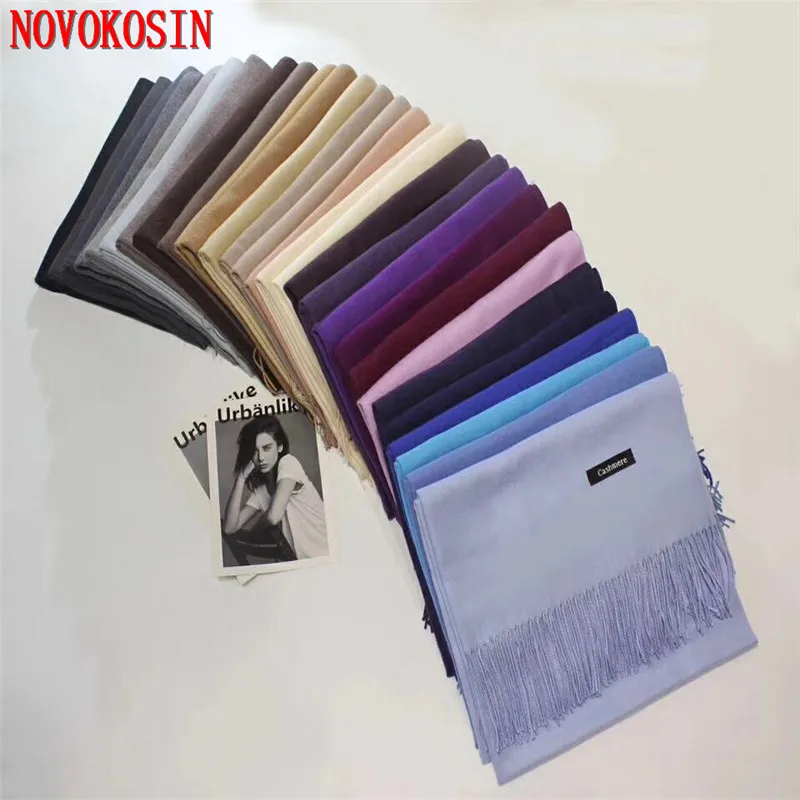 All Color Luxury Unisex Female Thick Faux Cashmere Soild Scarf Cotton Pashmina Tassels Women Wrap Shawl Ring Warm 70*180cm