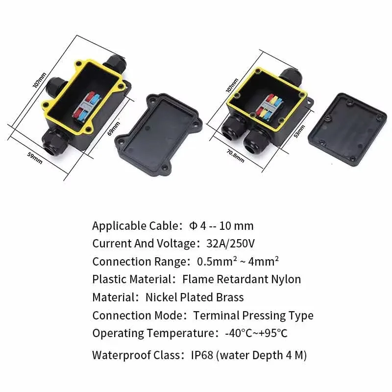 IP68 Black Waterproof Outdoor Junction Box with Durable PC Plastic and Terminal