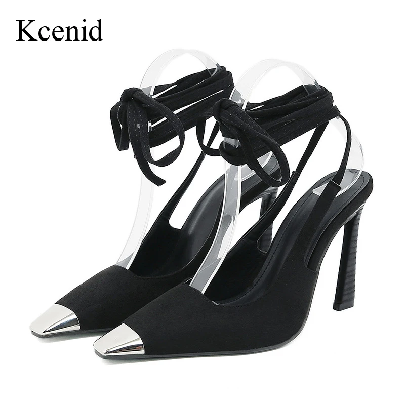 

Kcenid New Designer Ankle Cross Strap High Heel Slingbacks Pumps Women Square Toe Stiletto Heels Sandals Party Prom Ladies Shoes