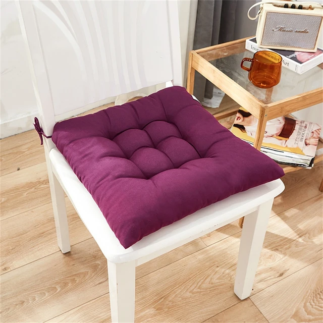 Solid Color Square Chair Soft Comfortable Seat Cushion Tie On