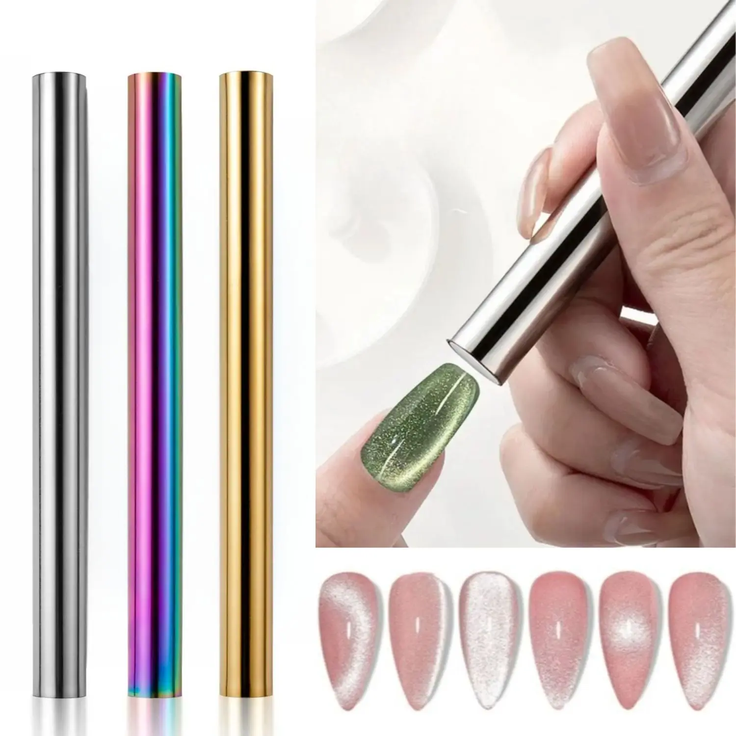 Magnetic Nail Art Tools Cat Eye Nail Stick Cylindrical Magnet for UV Gel Polish Snowlight Glitter Effect Manicure Design