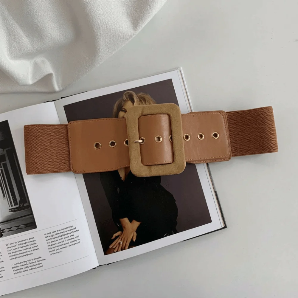 Women Belt Stretch Wide Waist Belts Metal Buckle Leather Strap Female Apparel Accessories Dress Waist Apparel & Accessories - 4