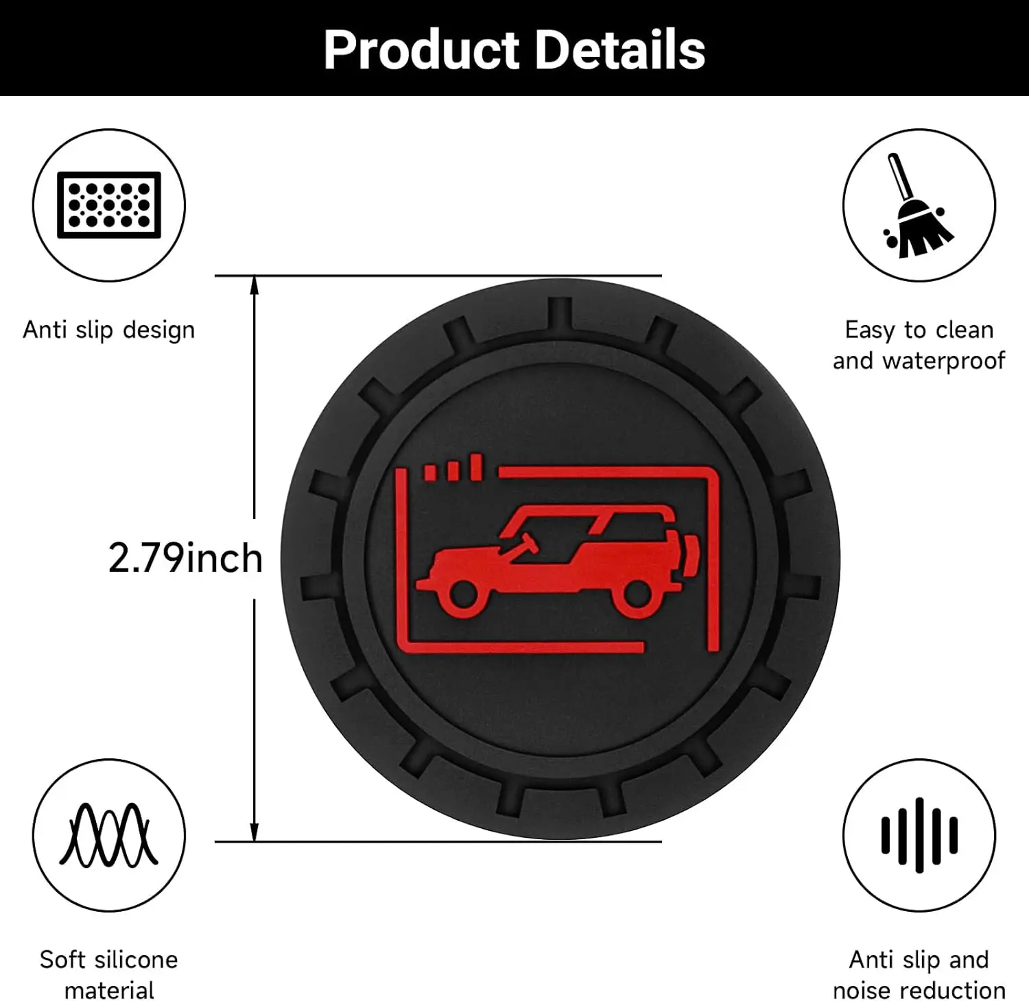 지프 랭글러 JL JK JLU 및 지프 글래디에이터 JT 액세서리용 차량 컵 홀더 코스터, 범용 차량 컵 논슬립 실리콘 홀더