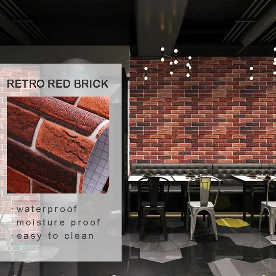 Retro Wallpaper Self-adhesive Waterproof Moisture-proof Red Brick Wall Sticker PVC Thick Dining Room Study Background Wall Paper 4