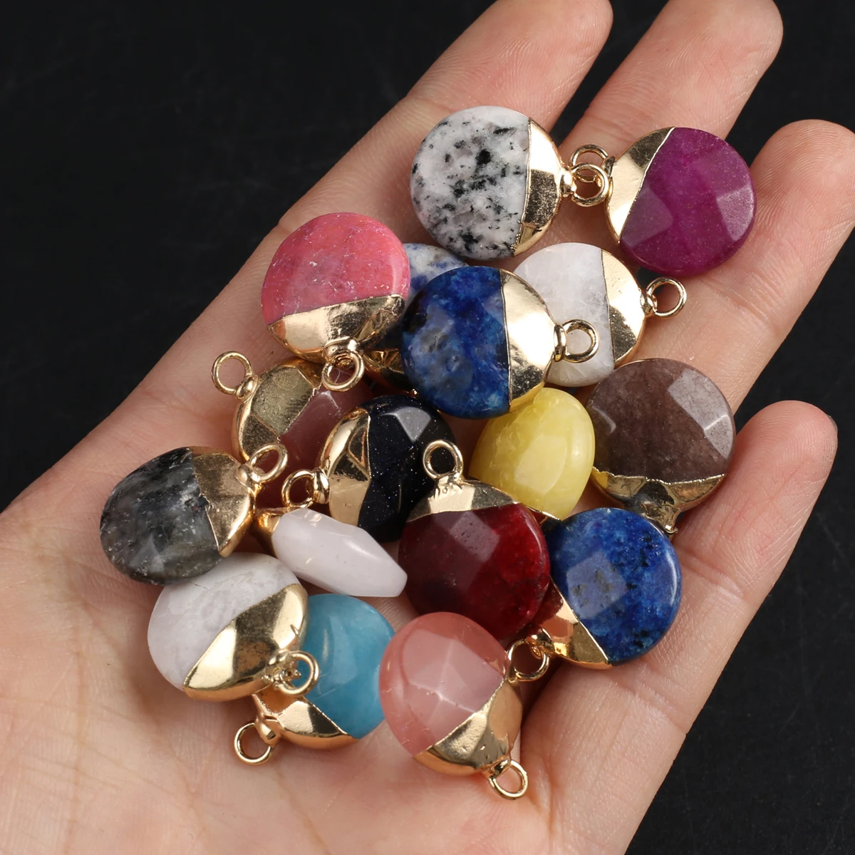 

Natural Gemstone Pendants Gold Plated Lapis lazuli White Jade Charms for Jewelry Making Diy Women Necklace Earring Gifts
