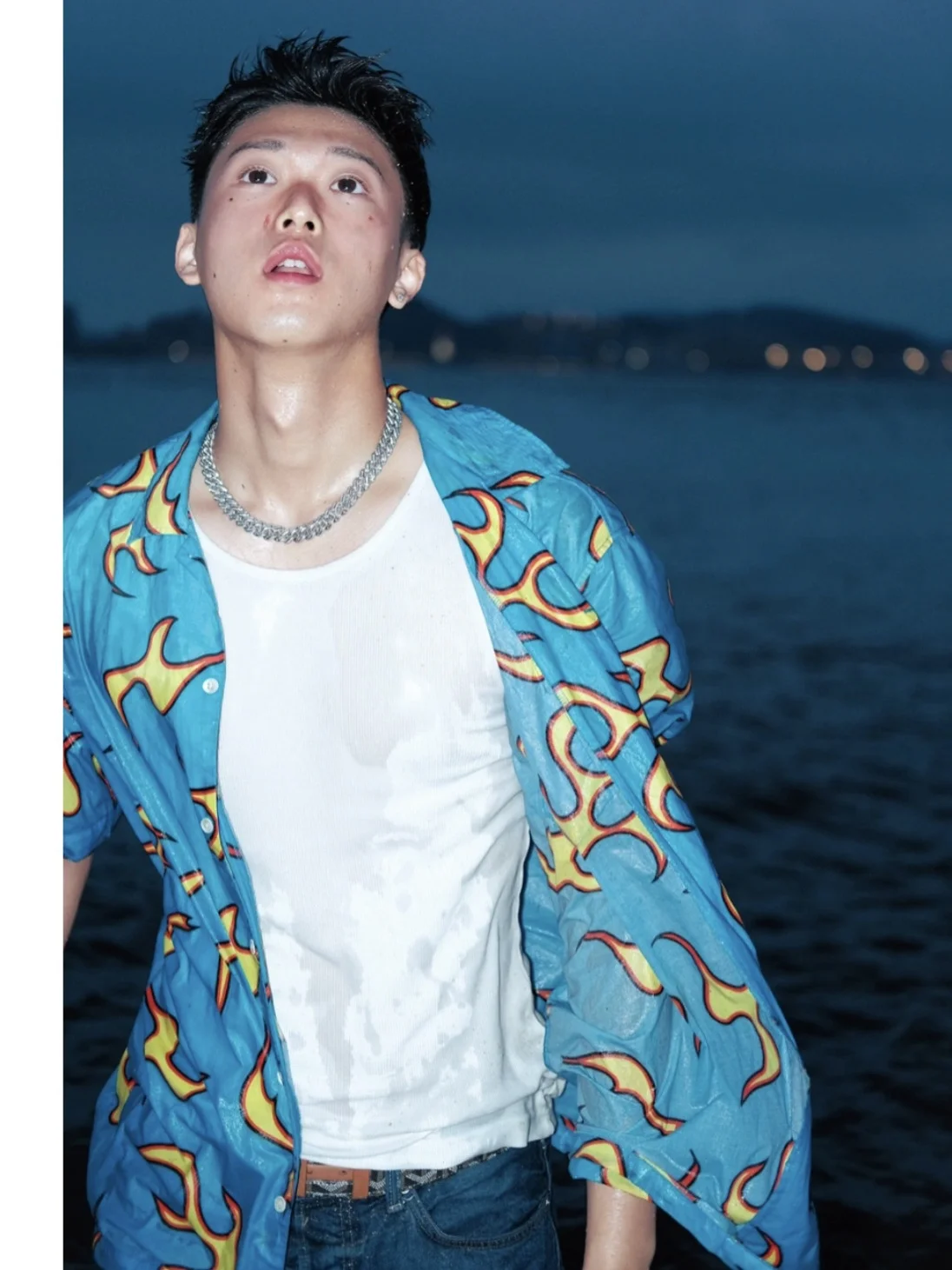 Hawaii Blue Flame Casual Loose Svel Beach irt Top for Men And Women Summer Thin Fabric ort Sve Button up