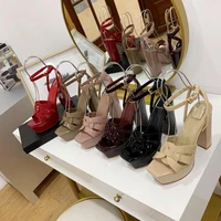 Mode femmes sandales marque de luxe chaussures pour femmes élégant fête talons hauts en cuir imperméable chaussures de bureau Sexy chaussures de rencontre 6