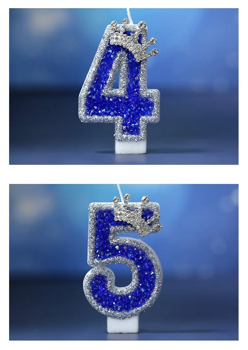 Blaue Krone Geburtstagskerze, 0–9 Zahlen, Kuchenkerzen für Mädchen, 1 Jahr, Babykerze, Jubiläumsfeier, Dekorationen, blaue Zahlenkerze – Detail 9