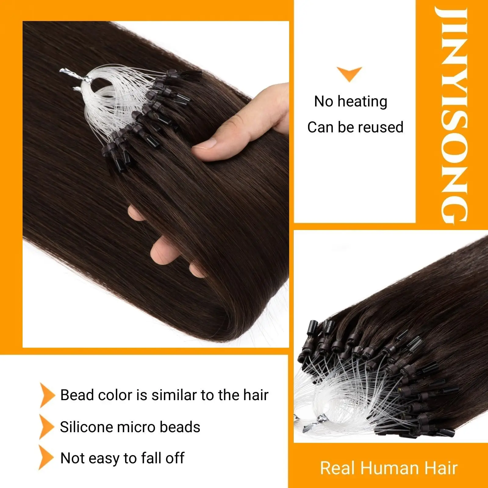 Dark Brown Micro Loop Hair Extensions Real Human Hair 1g/s Micro Ring Extensions 50g Microbead Link
