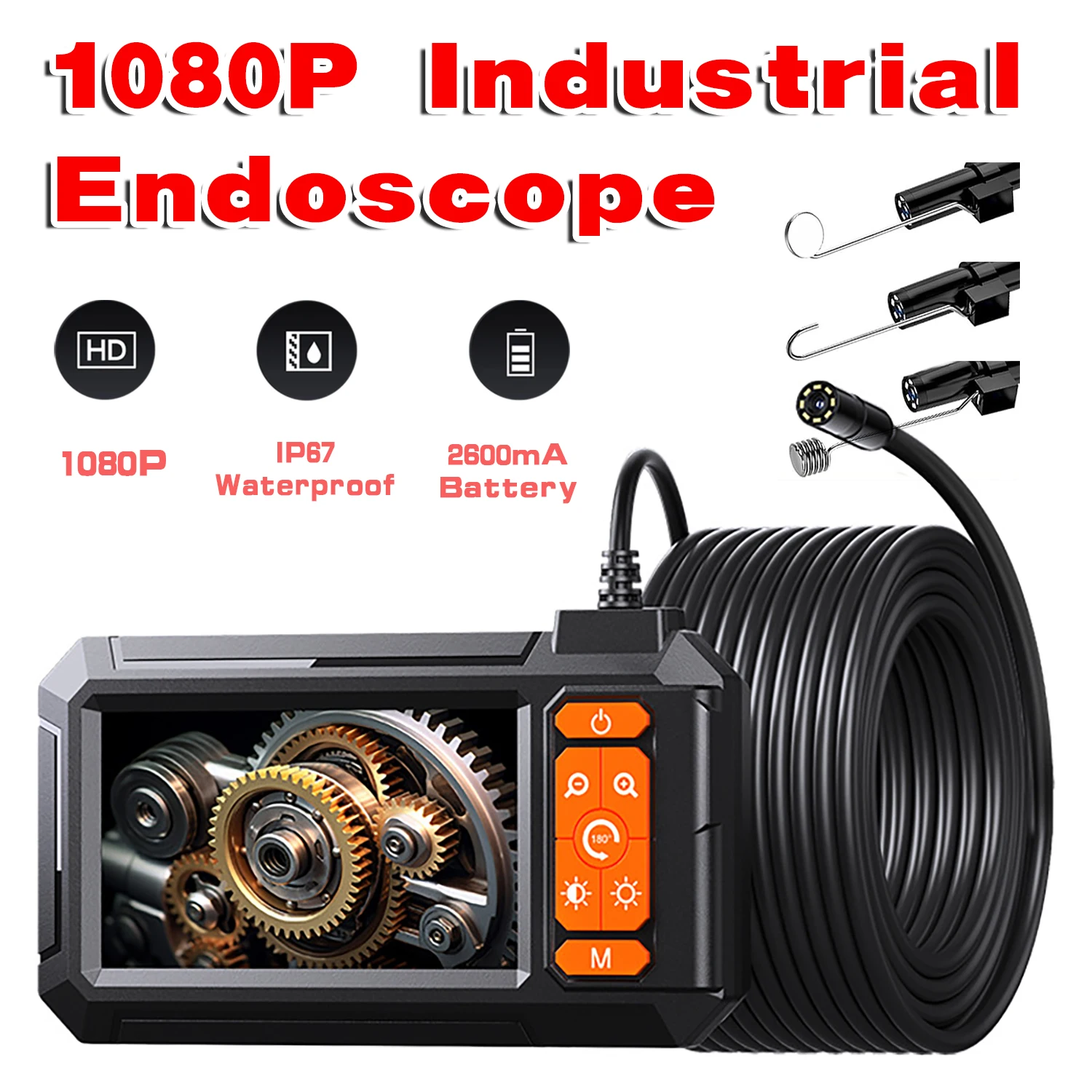 1080P Industrial Endoscope Automotive Borescope Sewer Drain Pipe Channel Inspection Camera With Screen Tools For Car Full Hd 1