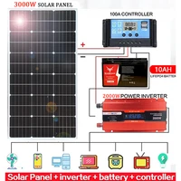 Kit de Panneau Solaire MonocBN Rigide de 3000W, 18V, 110V, 220 W, Onduleur, Batterie 10Ah, pour Voiture et Maison 1