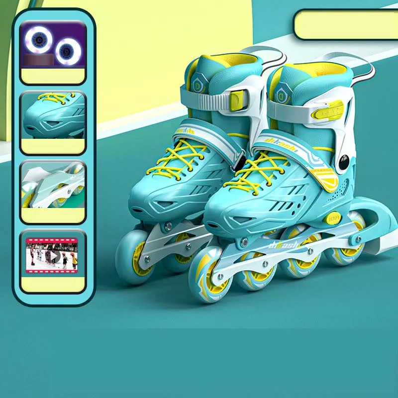 Boys Girls Inline Roller Skates For Women Men Outdoor Skating Sneakers Adult Kids Beginner Adjustable Size 4 Wheels Skate Shoes