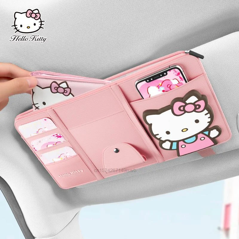 Sanrio Anime Hello Kitty Car Visor Organizer Auto Sun Visor Storage Pouch Sunglasses Holder Card Storage Kawaii Car Accessories