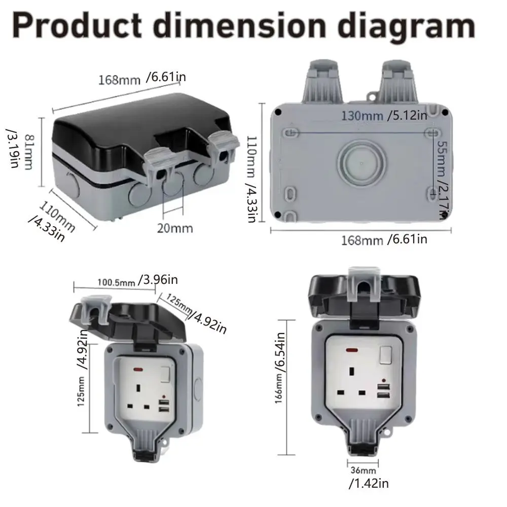 Waterproof Design Wall Switch Socket UK Plug Dust Proof Outdoor Switched Power Socket Splash-proof with Light Electrical Outlet
