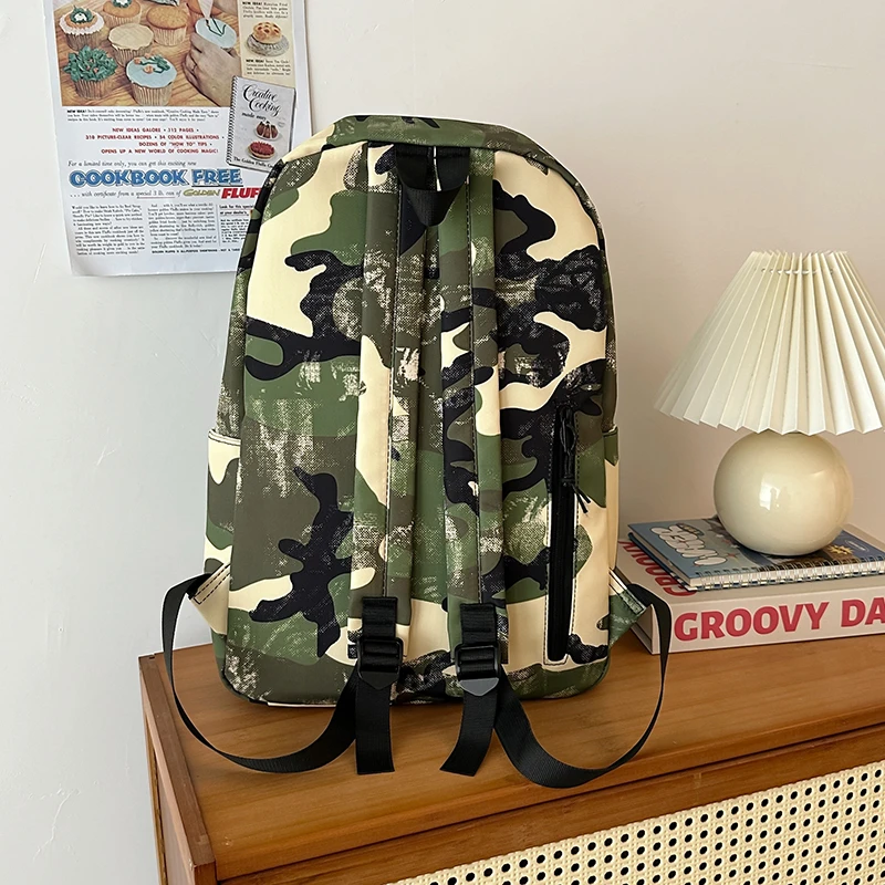 Camouflage Backpacks For Women Large Capacity Waterproof Nylon School Bags Unisex Graffiti Leisure Or Travel Bags Green Satchels