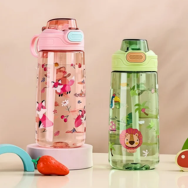Botella de agua para niños con sorbete y seguro 550ml: Antiderrame Emoape