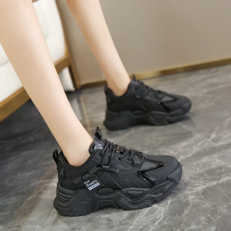 Korean Fashion Flat Platform Shoes for Women Sneakers Solid Lace-up Casual Women Shoes Med (3cm-5cm) Brand Lady Shoes Women