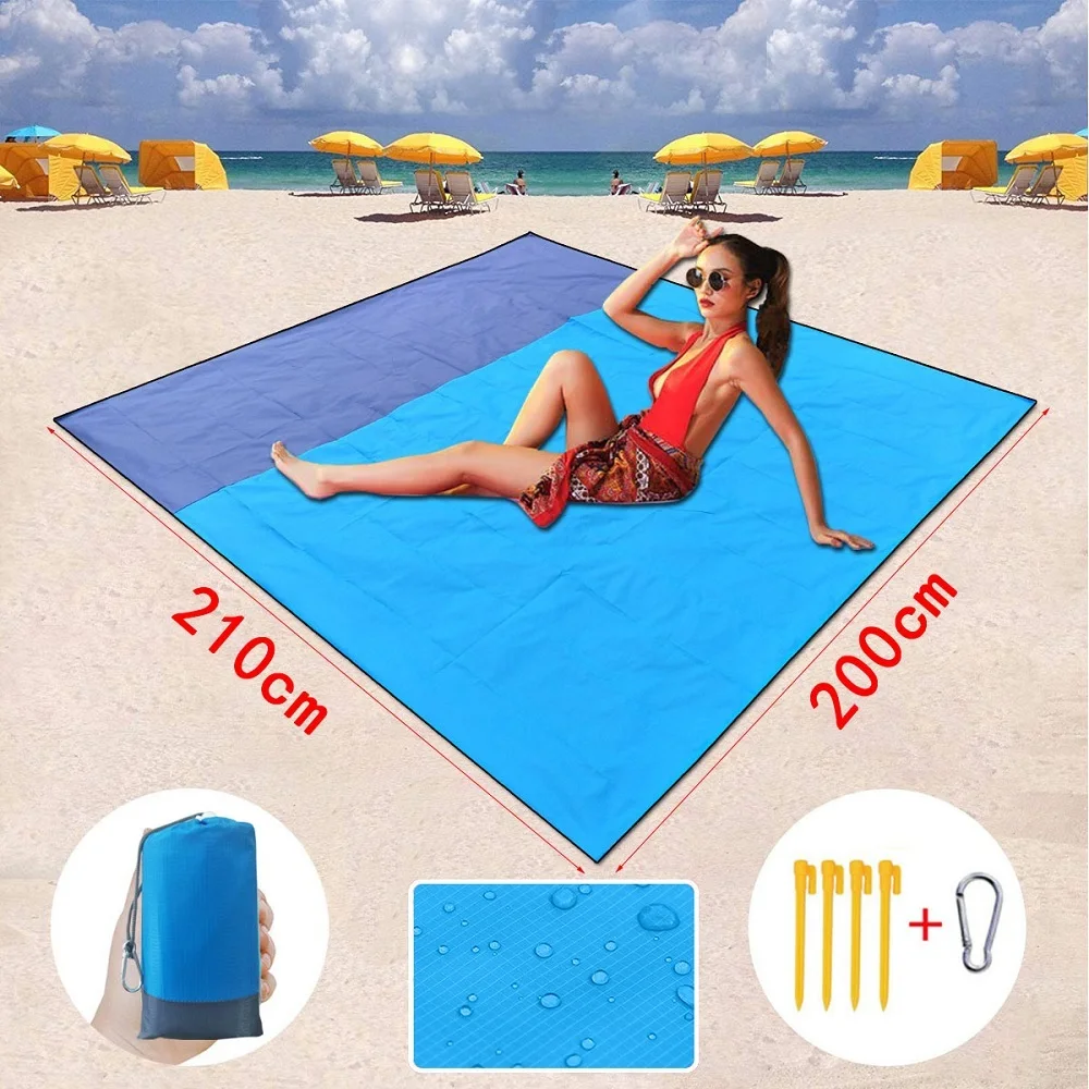 2M*2.1M Waterproof Beach Blanket Outdoor Lightweight Portable Foldable Pocket Beach Mat Picnic