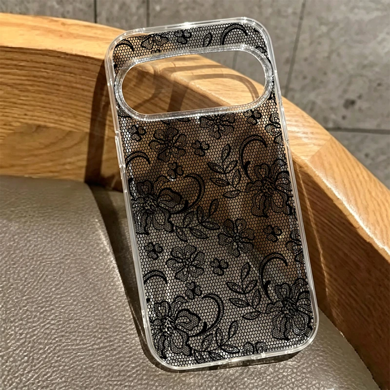 Luxury White Black Lace Floral Phone Case - Clear Cover