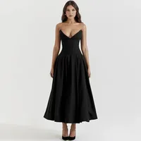 Black Elegant Strapless Corset Midi Dress 1