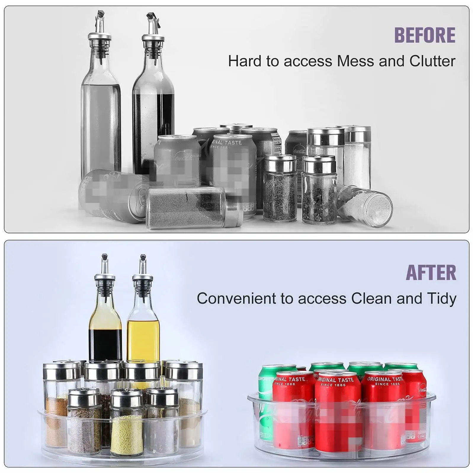 Clear Turntable Organizer Plastic Rotating Tray Home Spice Rack Cabinet for Pantry Countertop Kitchen Fridge Bathroom