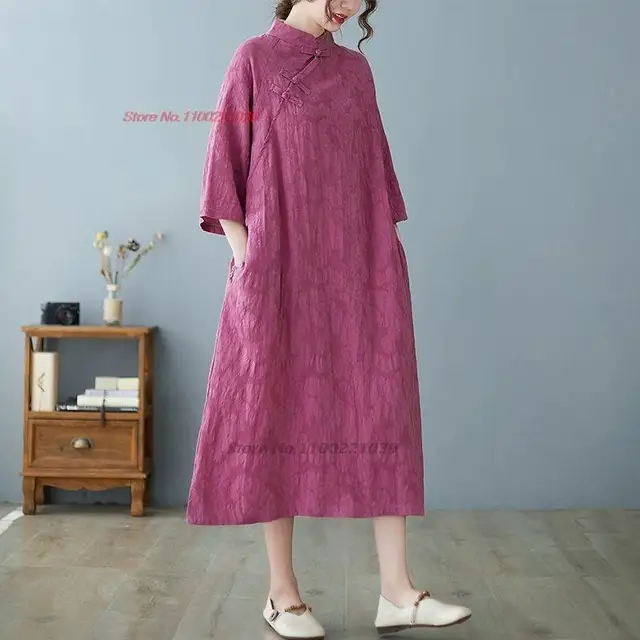 fig Ｌondon morning LINEN chinois dress Oversized linen dress - MARINE - Nina Kendosa