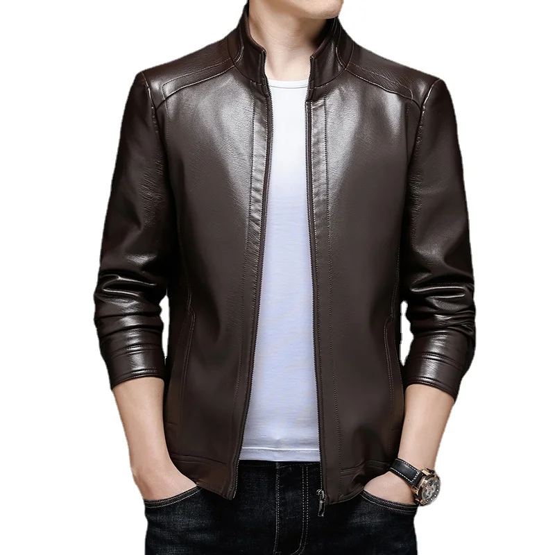 2022 Warm Leather Jacket Men Casual Slim Fit Stand Collar Washed Faux Leather Coat Mens Thick Velvet Motercycle Bomber Jackets