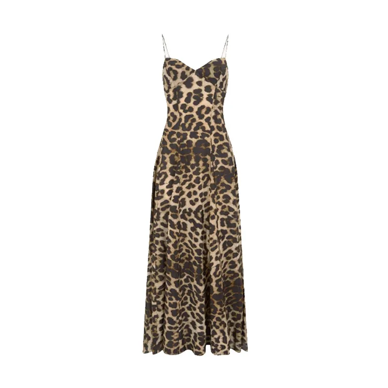 Vestidos largos con tirantes y estampado de leopardo Y2K para mujer, vestido de fiesta ajustado sin mangas con espalda descubierta, estilo vintage de verano 2025 para mujer _Nuevo