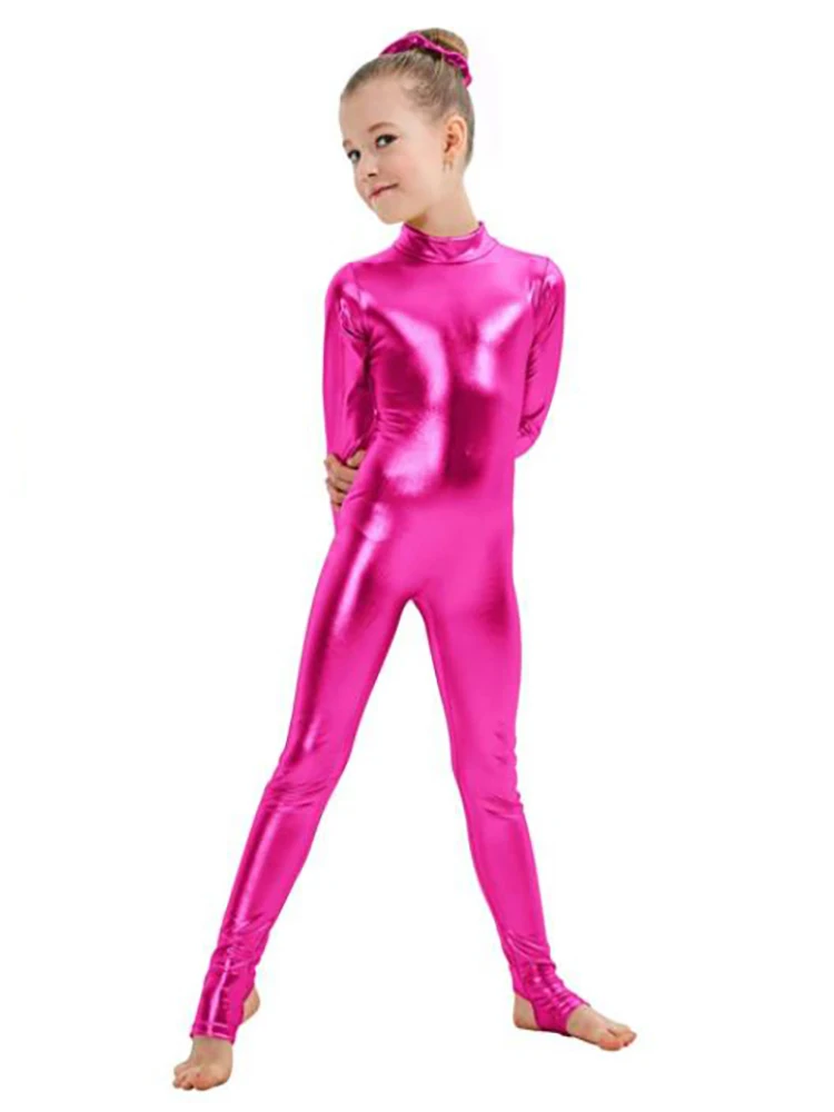 Girls Gymnastics Leotard Long Sleeve Metallic For Dance Gymnastics