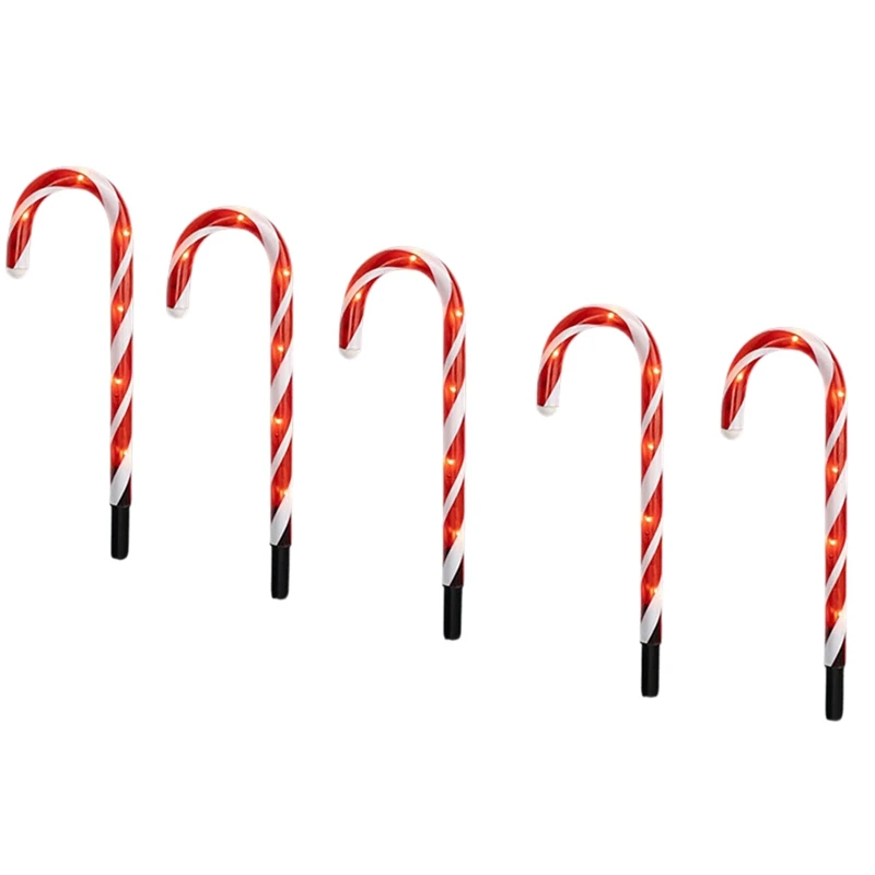 KEKA Bright 5Pcs 14 Inch Christmas Candy Cane Pathway Markers, Xmas Pathway Lights Outdoor With Warm White Lights For Garden