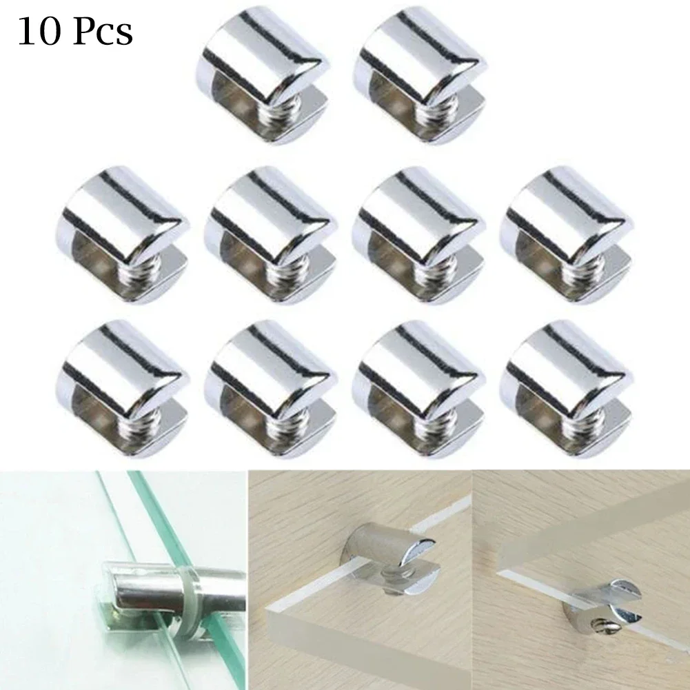 Glass Shelf Clamp Holder 10Pcs 6mm to 8mm Glass Shelf Supports Clamp Brackets Clip Chrome Bathroom Mirror Tight Clips Holders Door Hardware Parts