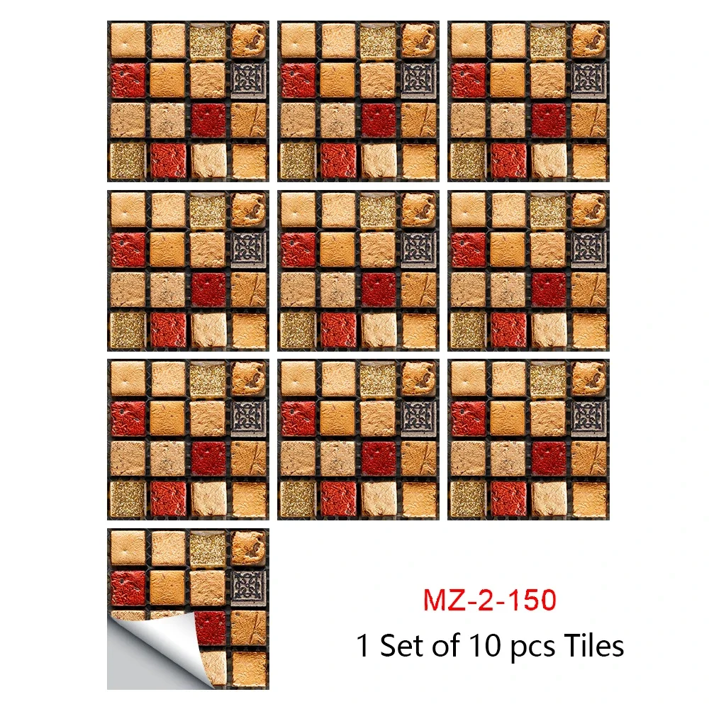 thumbnail image 1 of 10 piezas de pegatinas de mosaico duro morado planas impresas en 2D para papel tapiz de cocina y baño, calcomanías de pared despegables y adhesivas, 1 of 5