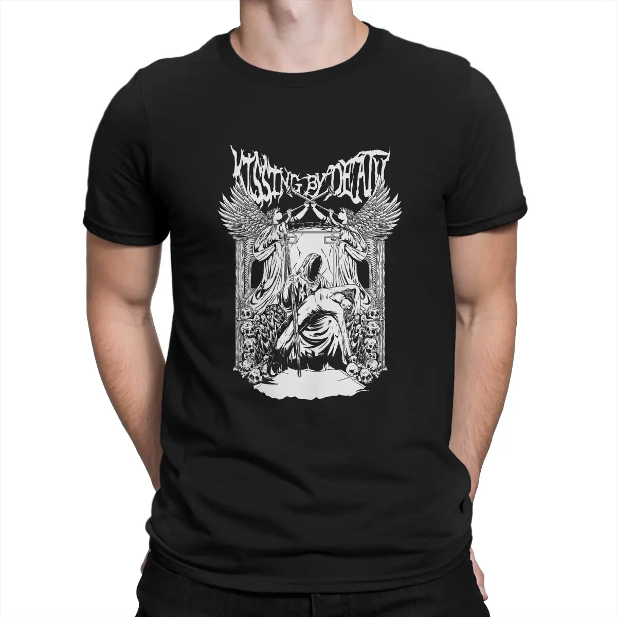

Men T-Shirt kissing by death Crazy Cotton Tee Shirt Short Sleeve Black Metal T Shirts Round Collar Tops Adult
