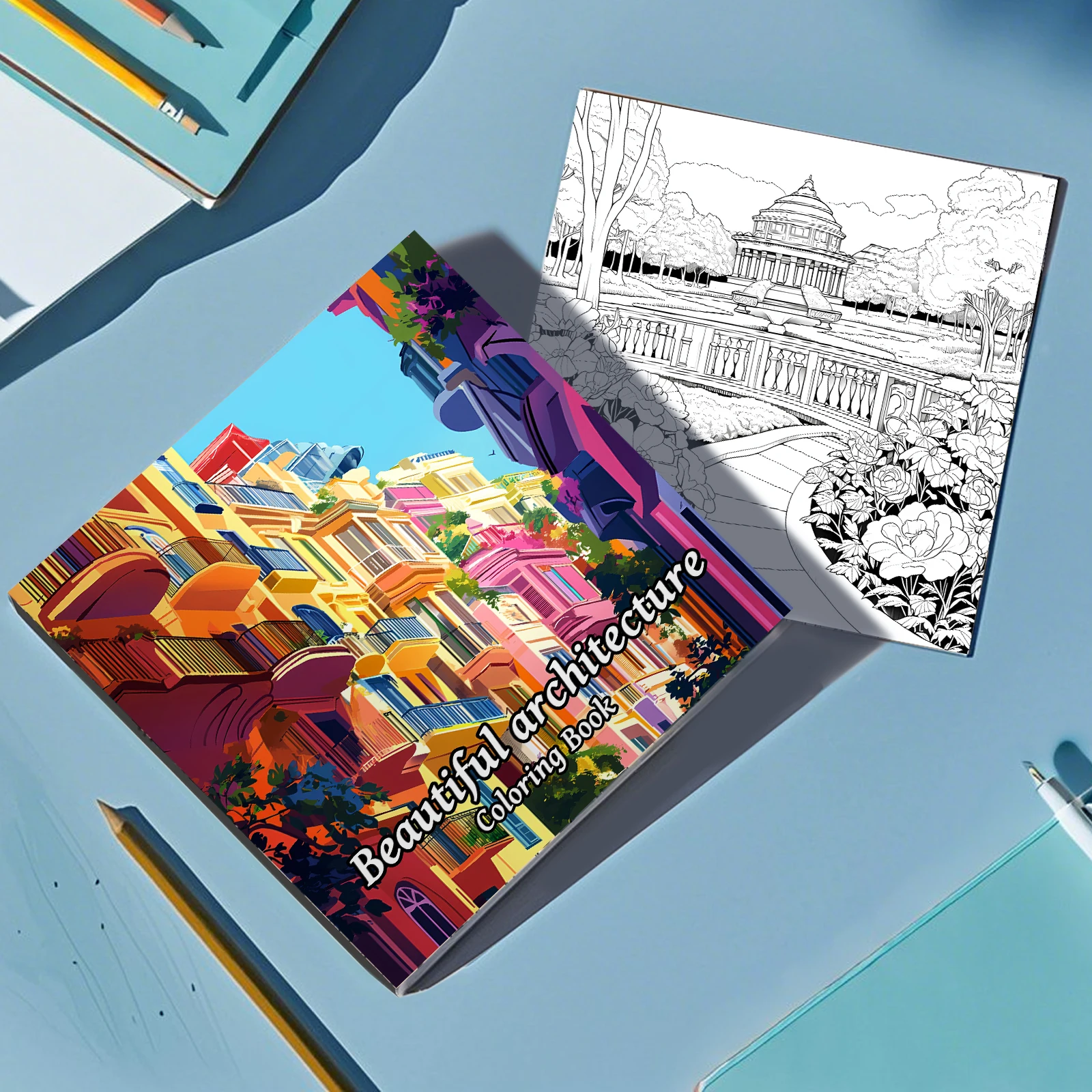 1pc Beautiful Architecture Coloring Book 24 pages Kill Time Graffiti Painting Drawing Adult Picture Book 4