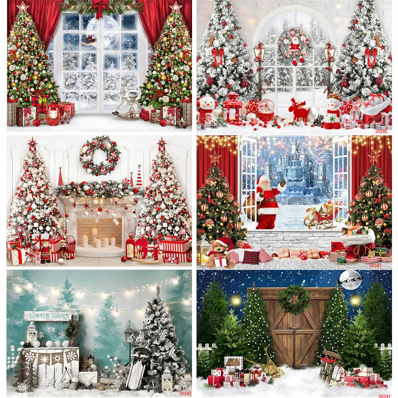 SHUOZHIKE Christmas Tree Window Candy Photography Backdrop Wooden Doors Snowman Cinema Pine New Year Background Prop photo backdrop